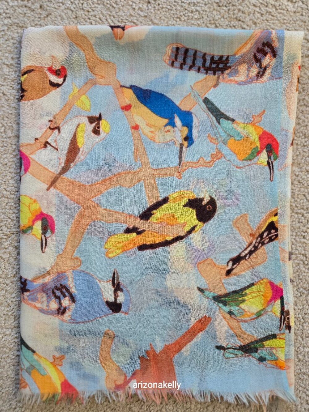 Wool & Silk Scarf Lightweight Birds Saachi